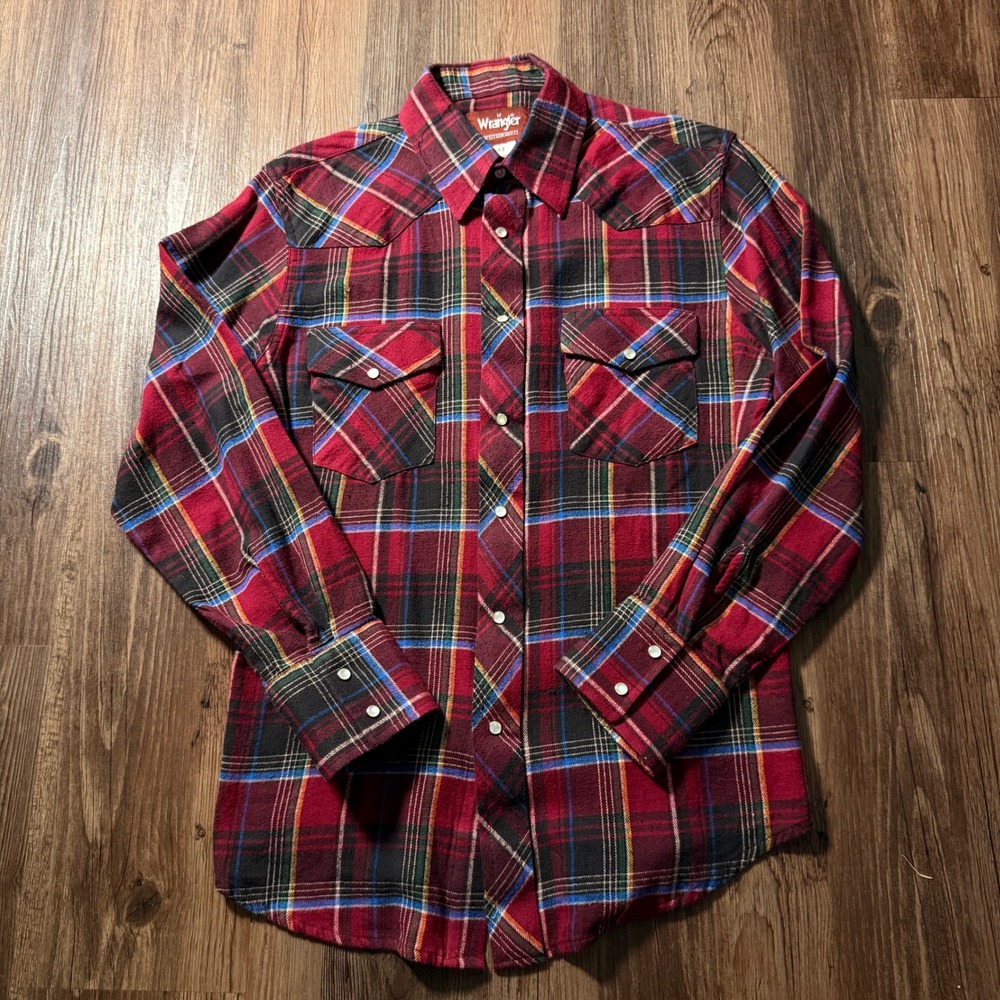 Wrangler Western Shirts Mens Medium Red Plaid Pearl Snap Flannel WM114RG